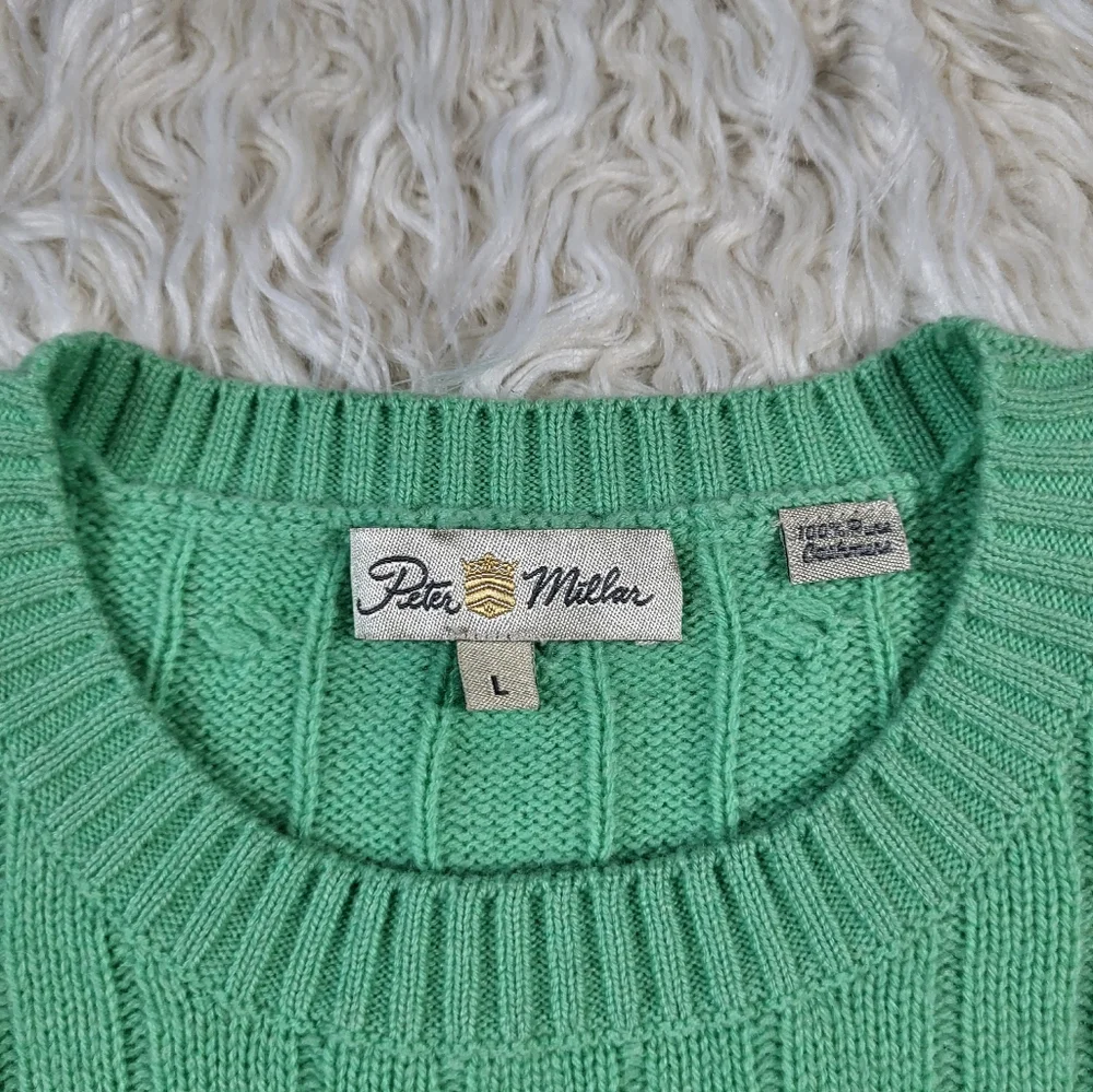 Peter Millar 100% Cashmere Green Cable Knit Sweater Size Large - Picture 5 of 14